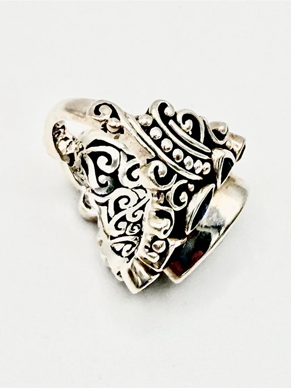 Bali Ornate Sterling Silver Faceted Moonstone Ring with Multicolored Gem Accents